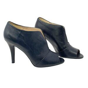 Nine West Black Leather Peep Toe High Heel Booties Size 8 1/2 Baddie Moto Rocker